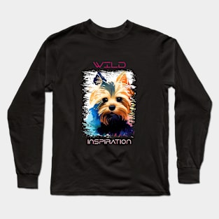 Yorkshire Terrier Dog Wild Nature Animal Colors Art Painting Long Sleeve T-Shirt